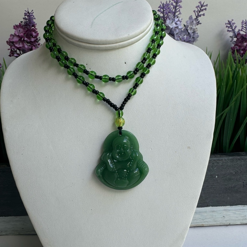 Green Buddha Pendant Necklace - Women Jewelry - Picture 7 of 12